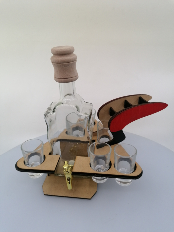 Dekoračná fľaša s pohárikmi, KELŇA, 35x22x22 cm
