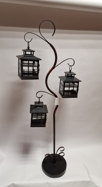 Lampáš čierny - medený, strom, 3 závesné lampášiky, 130 cm