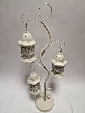 Lampáš, krémový, tvar stromu, 3 závesné lampášiky, 90 cm