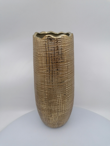 Keramická váza s reliéfnym vzorom patinovo-zlatým