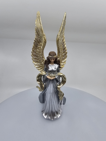 Dekoračný anjel, svetlomodrý, zlaté krídla, 32x11x9,5 cm