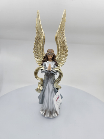 Dekoračný anjel, svetlomodrý, zlaté krídla, 32x11x8,5 cm