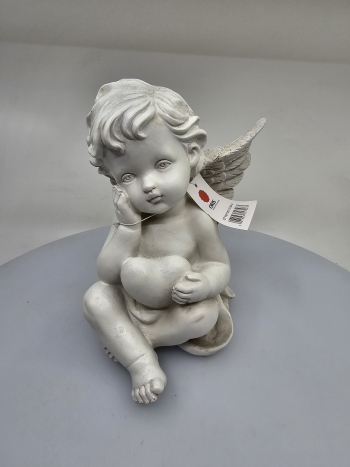 Dekoračný anjel so srdcom, tmavosivý, 20x15x12 cm