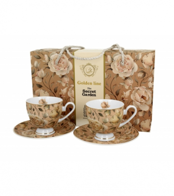 Šálka s podšálkou ENGLISH ROSES CREAM, kvetinové, 2 ks v sade